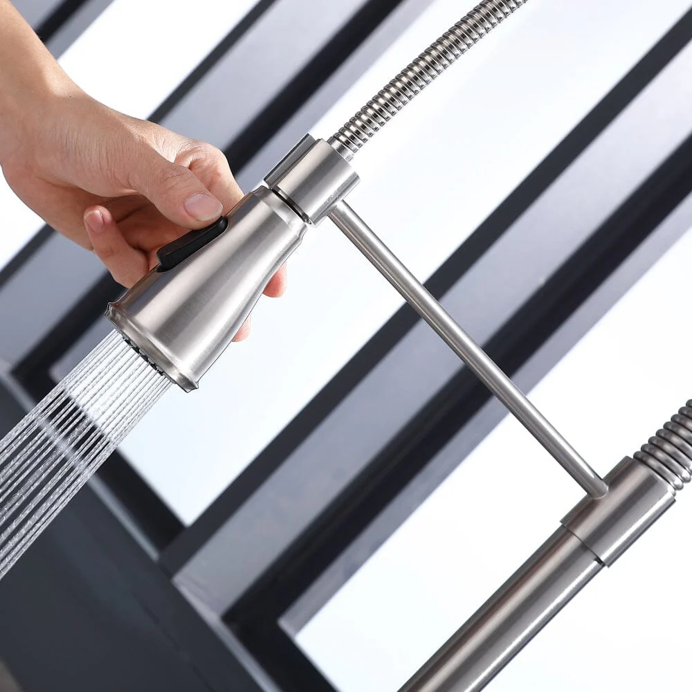 2-Function Kitchen Sink High Arc Faucet with Pull Down Spring Spout Brushed Nickel - Image 8