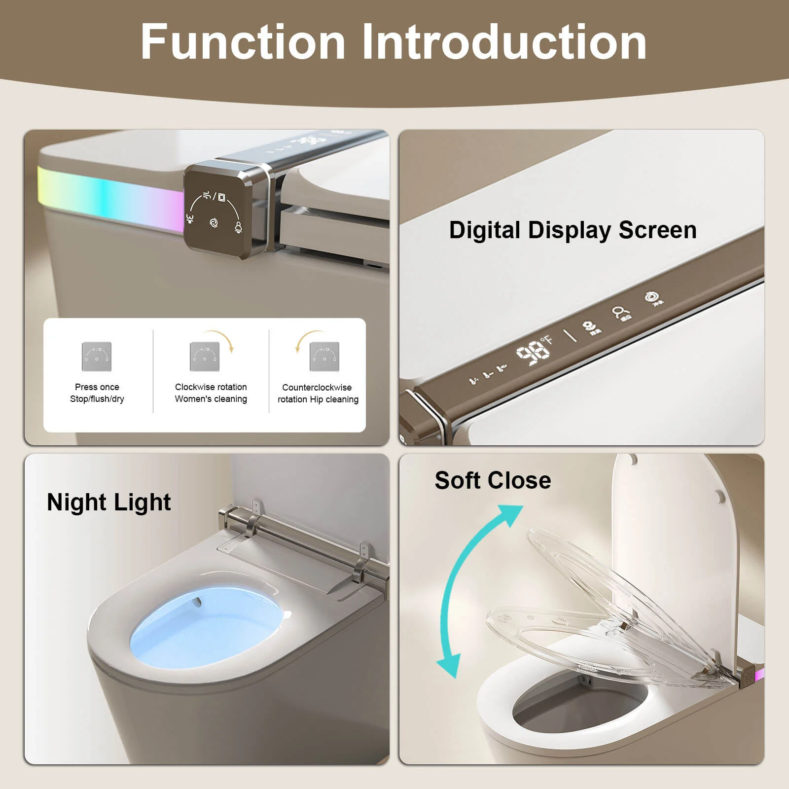 GIVINGTREE Smart Toilet with Bidet Built in, Colorful Ambient Light, Heated Seat, Automatic Flush - Image 6