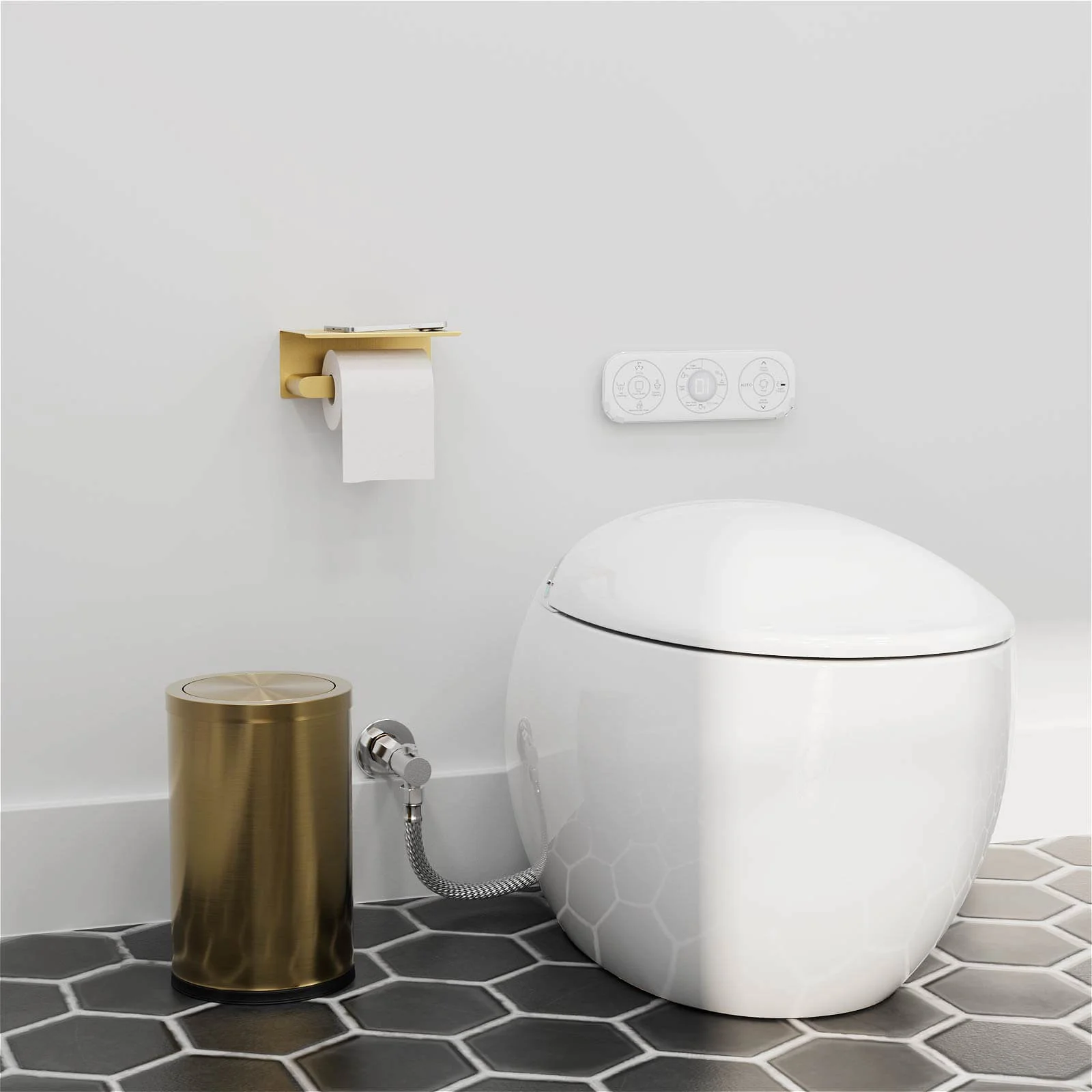 Golden Finish Wall-Mounted Toilet Paper Holder with Phone Shelf - Image 3