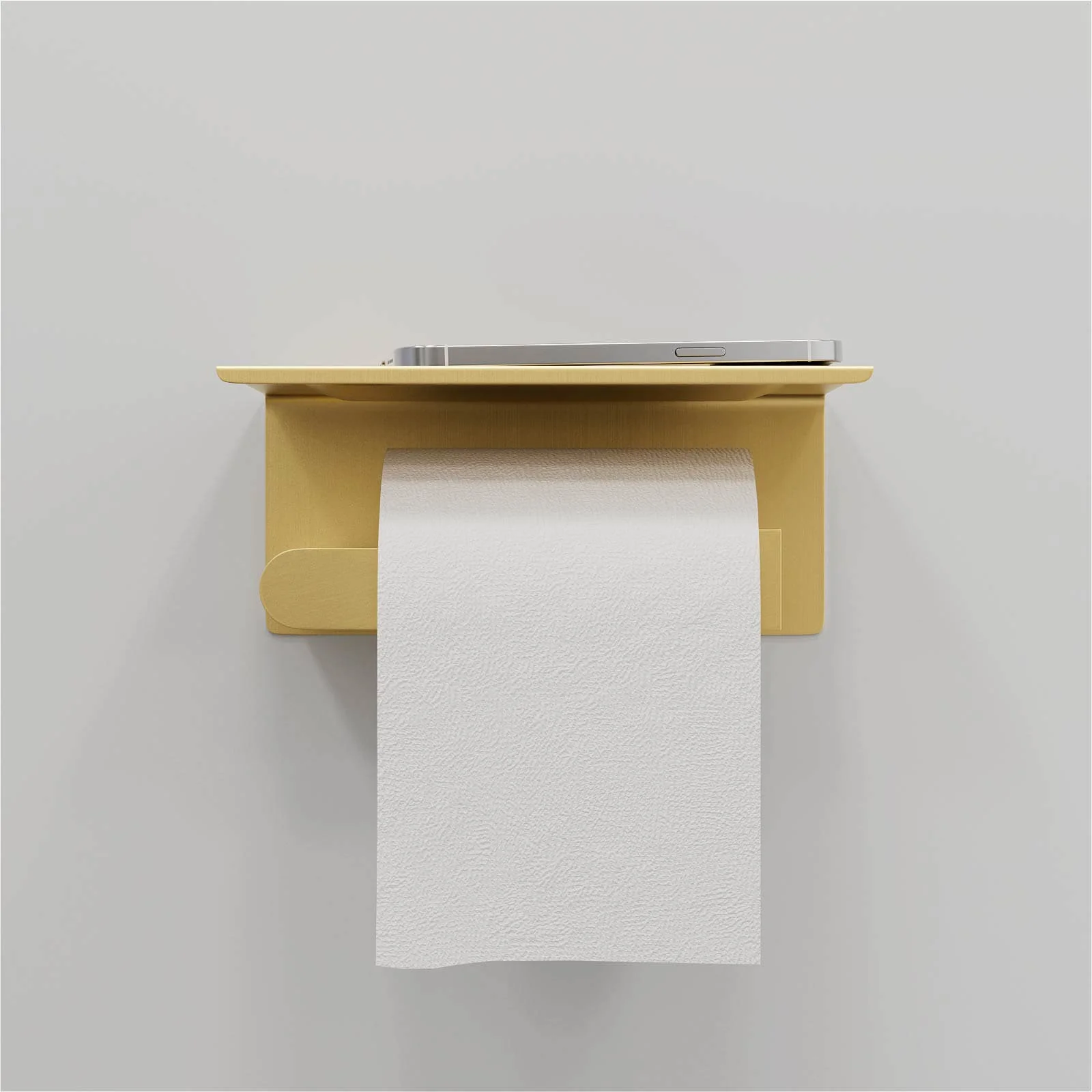 Golden Finish Wall-Mounted Toilet Paper Holder with Phone Shelf - Image 4