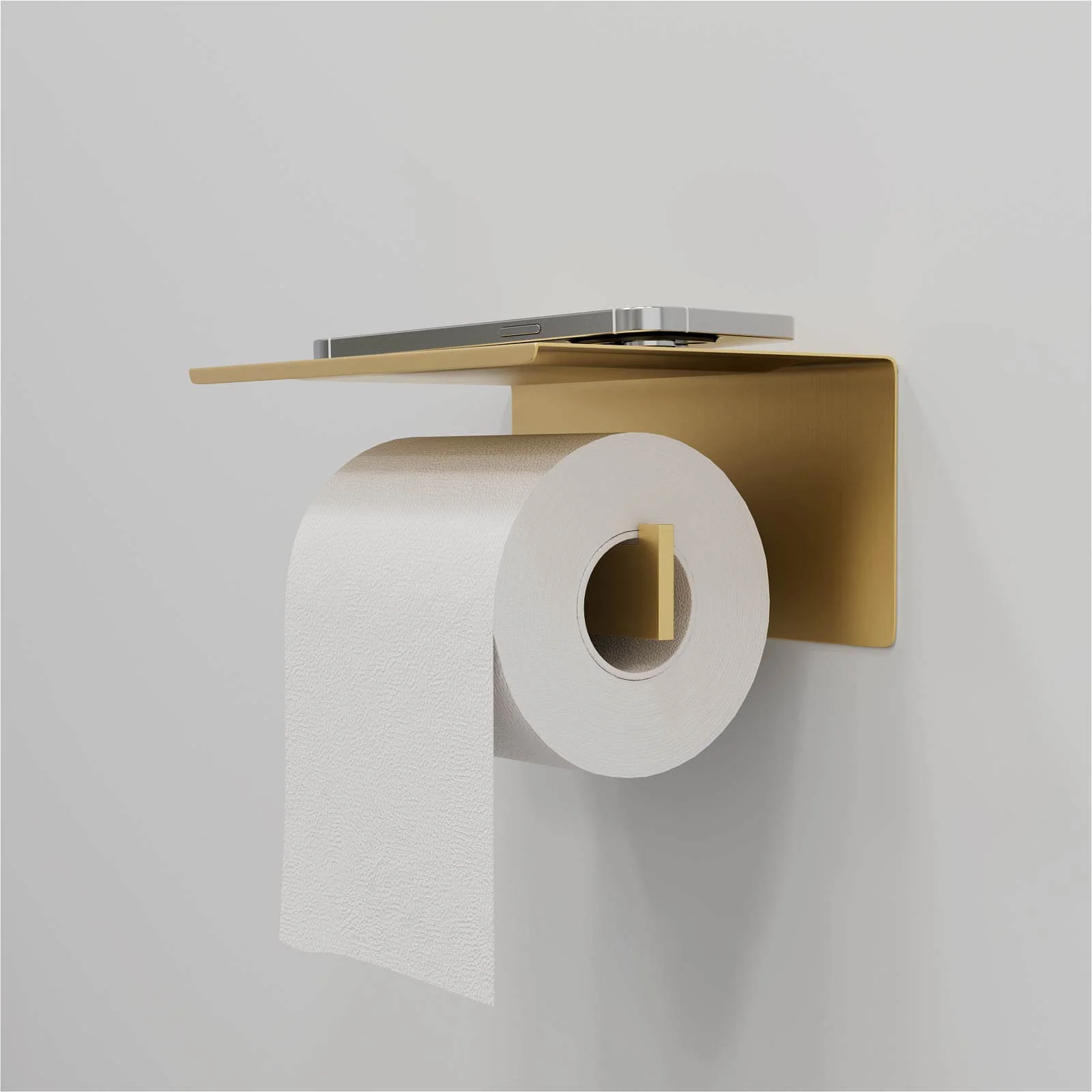 Golden Finish Wall-Mounted Toilet Paper Holder with Phone Shelf - Image 5