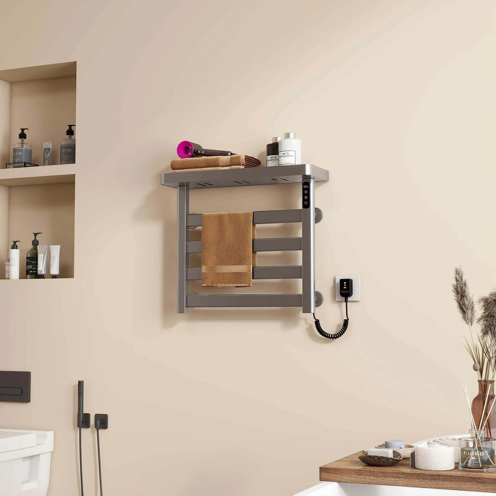Gray Plug-In Heated Towel Rack - Image 3