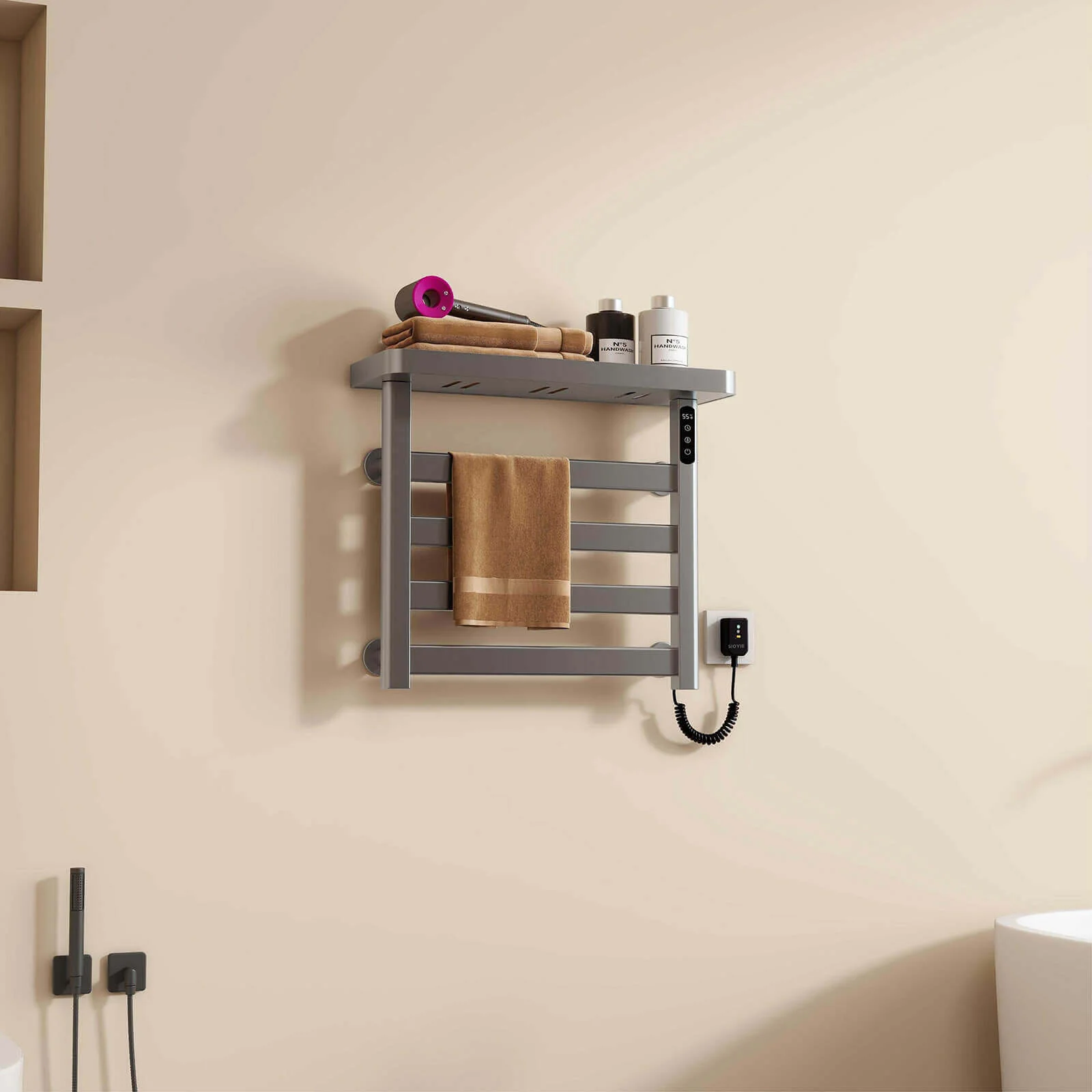 Gray Plug-In Heated Towel Rack - Image 4
