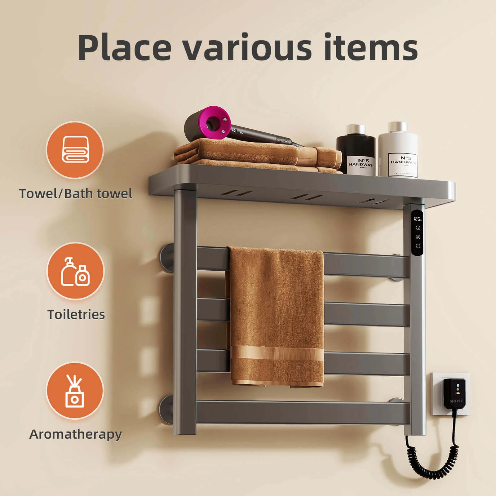 Gray Plug-In Heated Towel Rack - Image 6