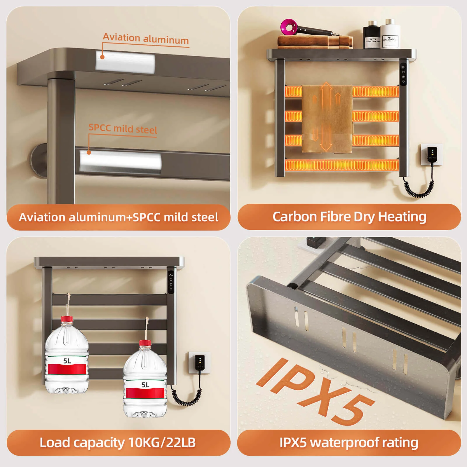 Gray Plug-In Heated Towel Rack - Image 7