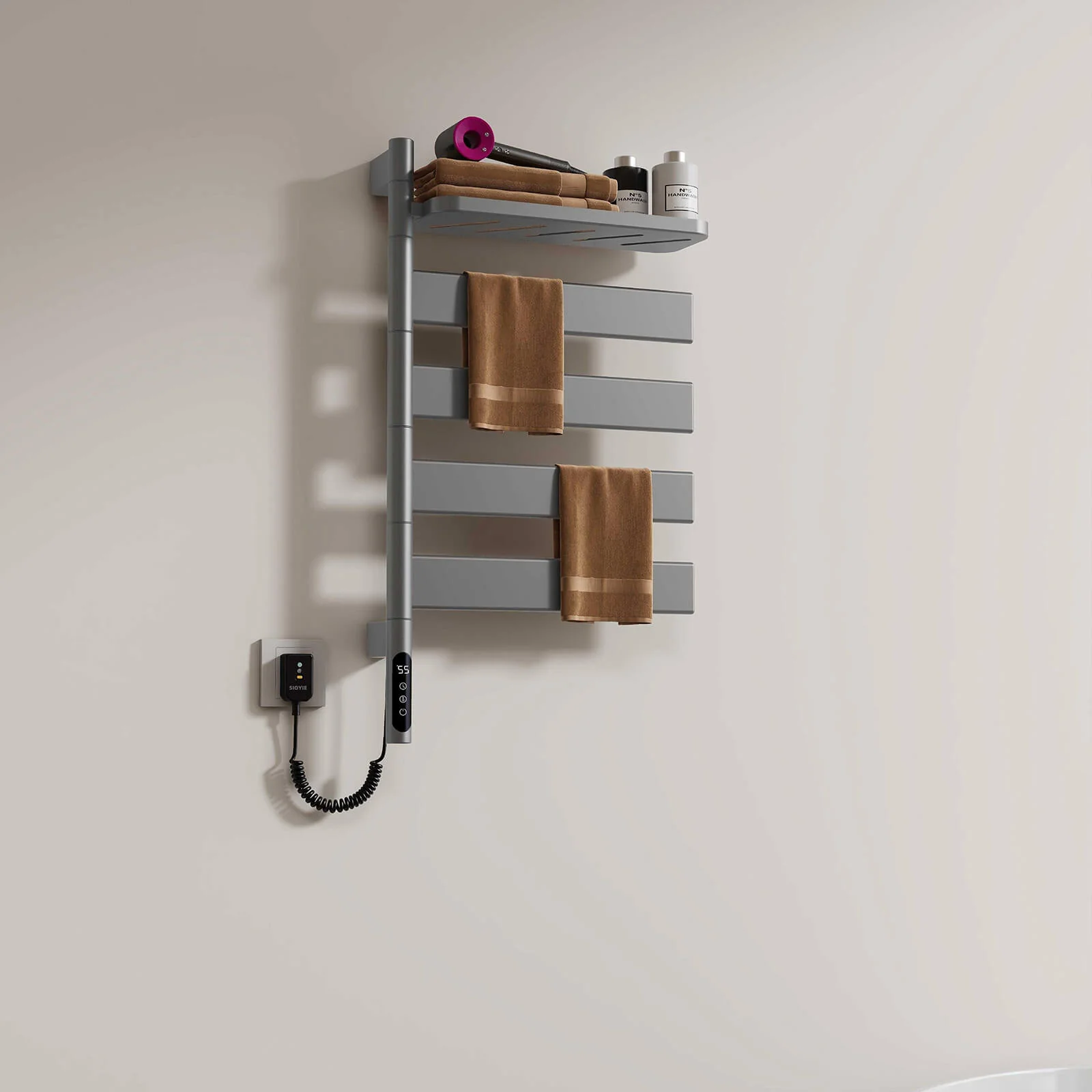 Gray Smart Towel Warmer with Timer Function - Image 3