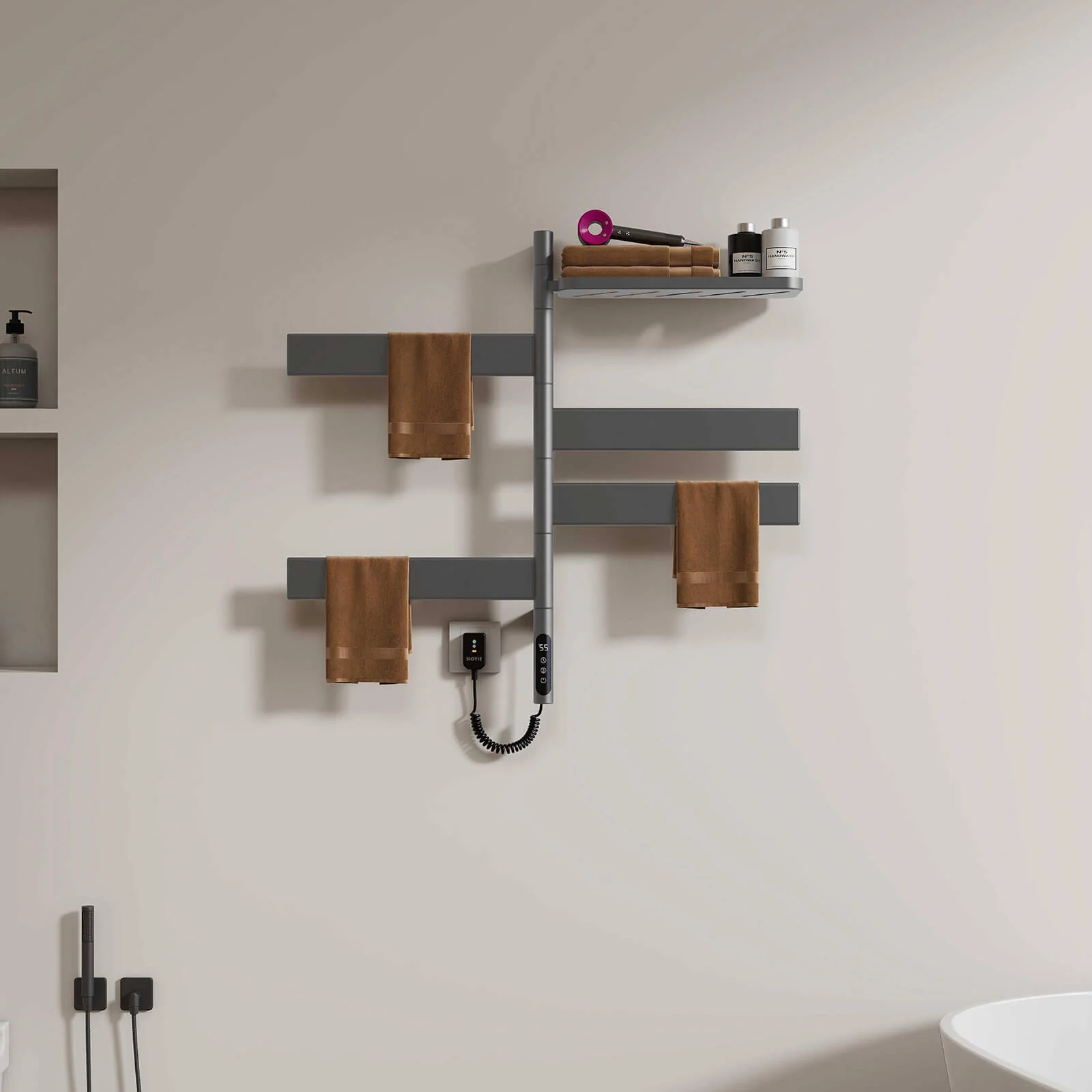 Gray Smart Towel Warmer with Timer Function - Image 4