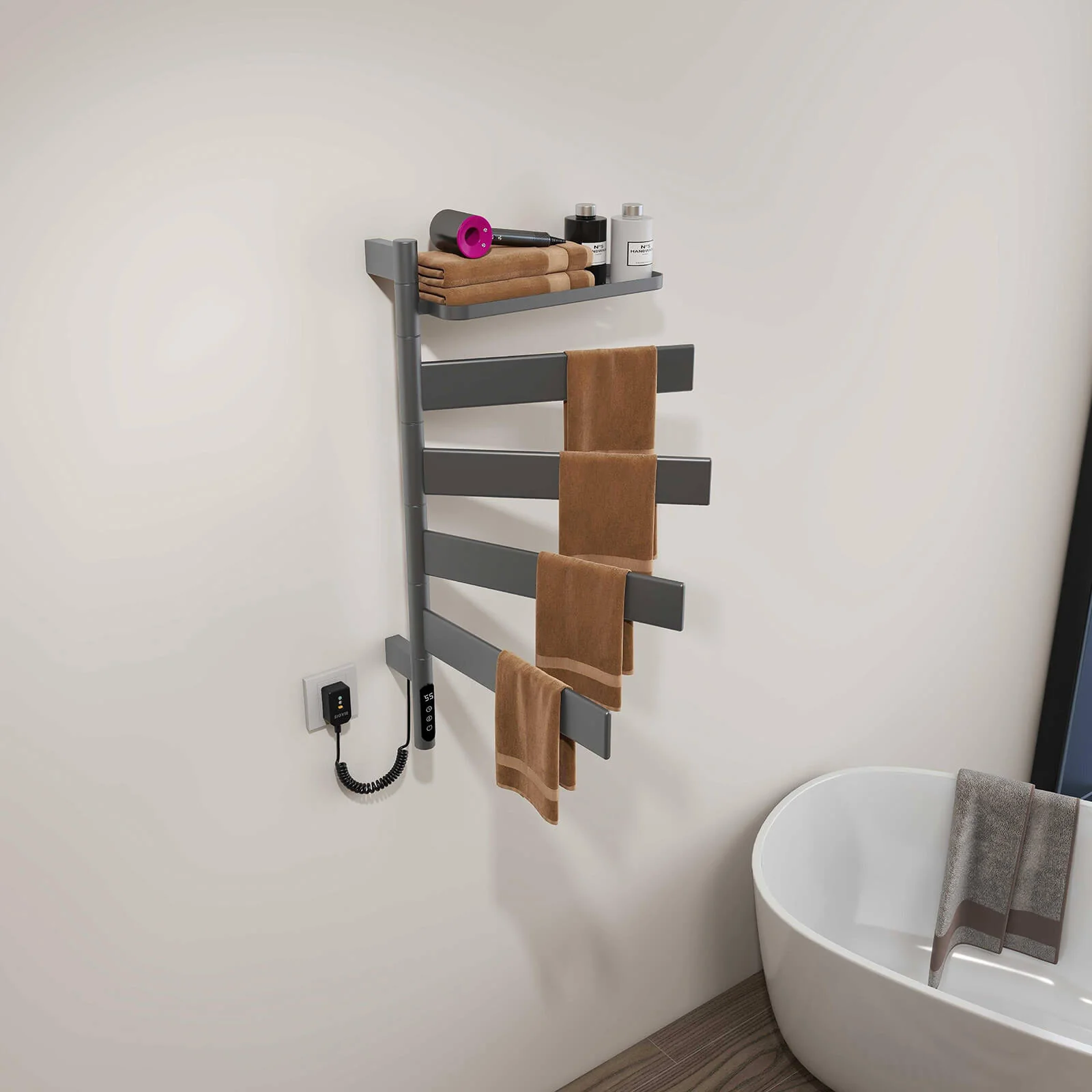 Gray Smart Towel Warmer with Timer Function - Image 5