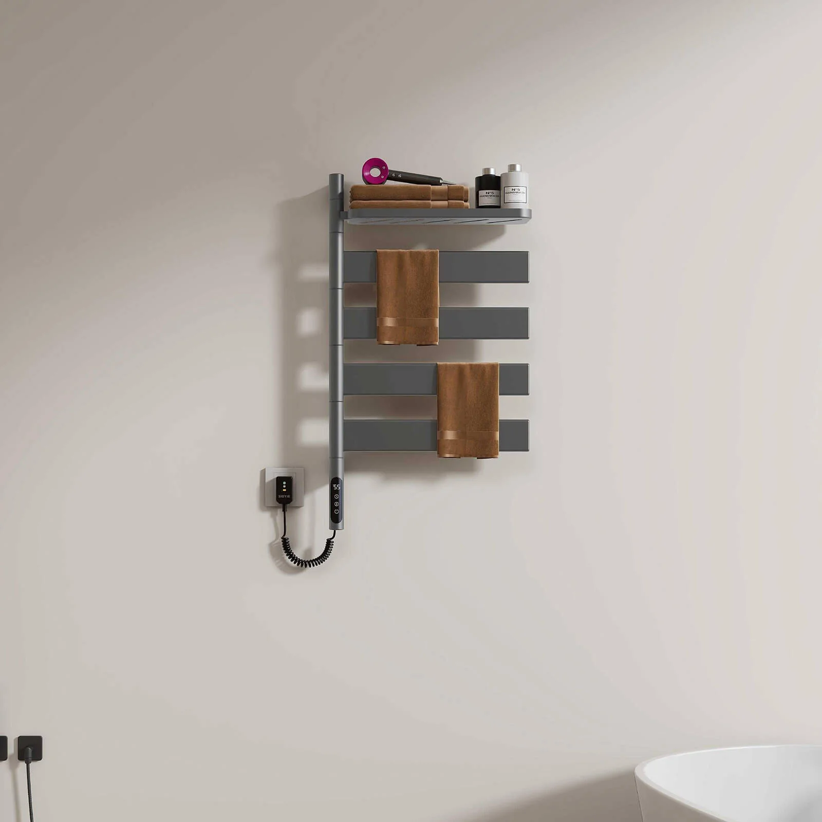 Gray Smart Towel Warmer with Timer Function - Image 6