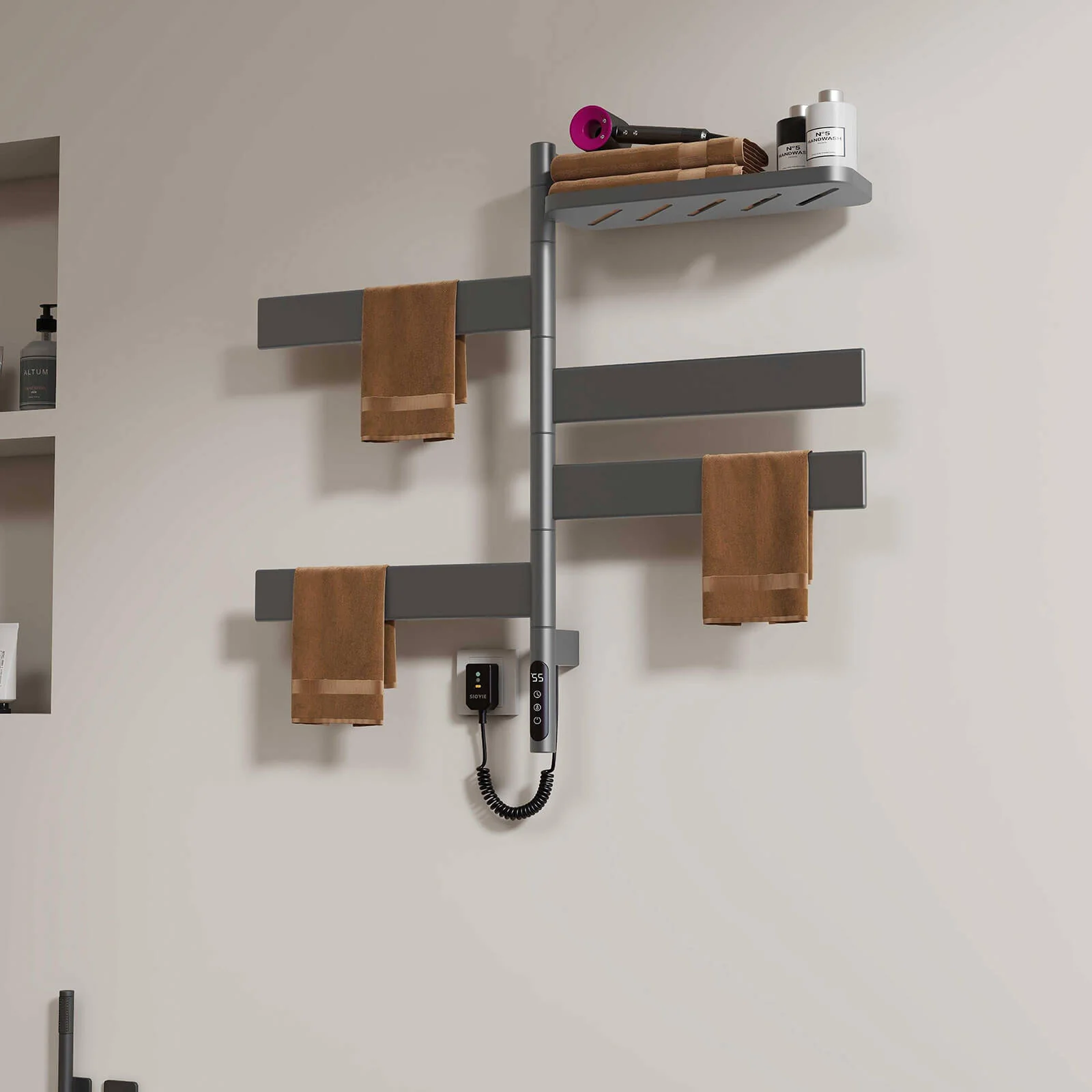Gray Smart Towel Warmer with Timer Function - Image 7