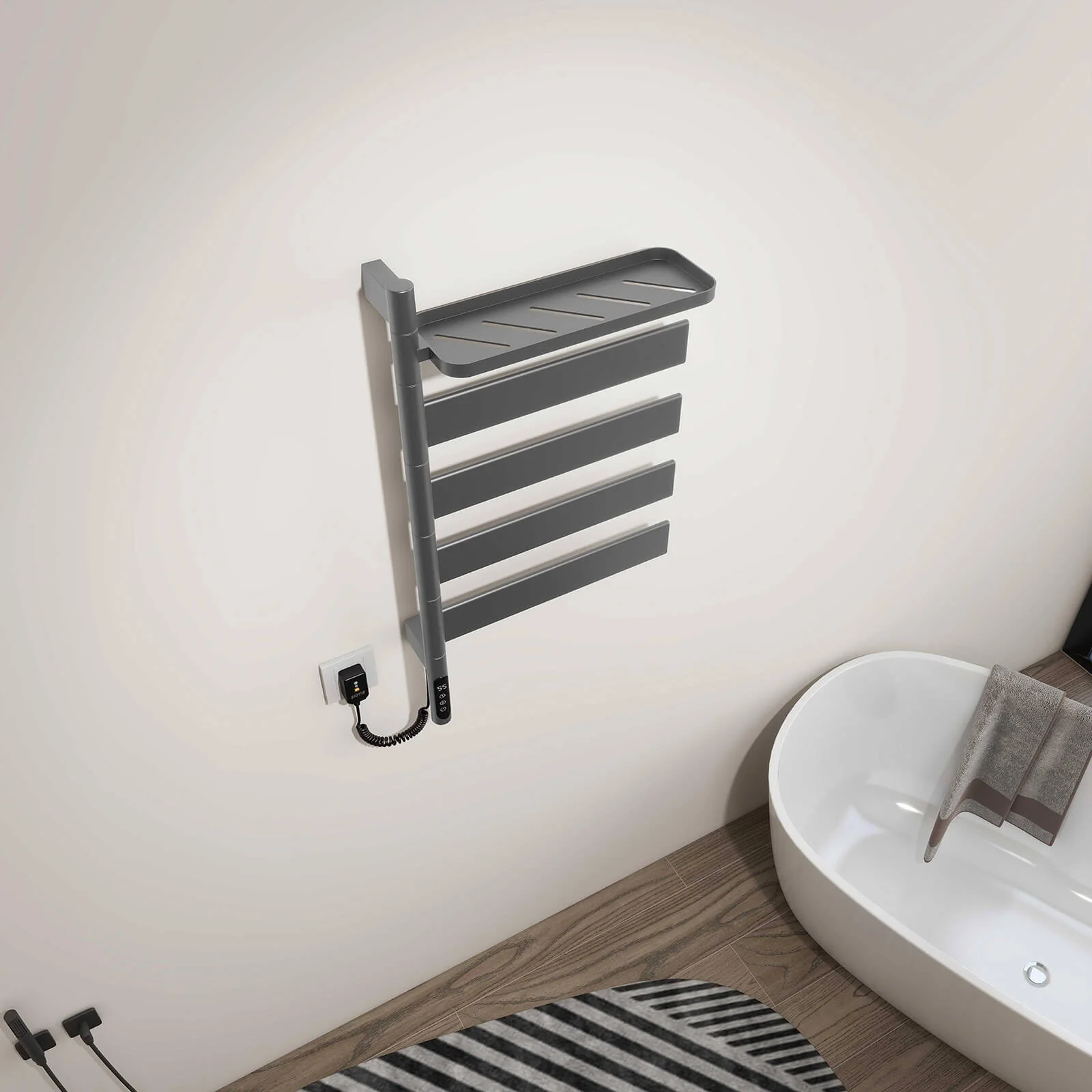 Gray Smart Towel Warmer with Timer Function - Image 9