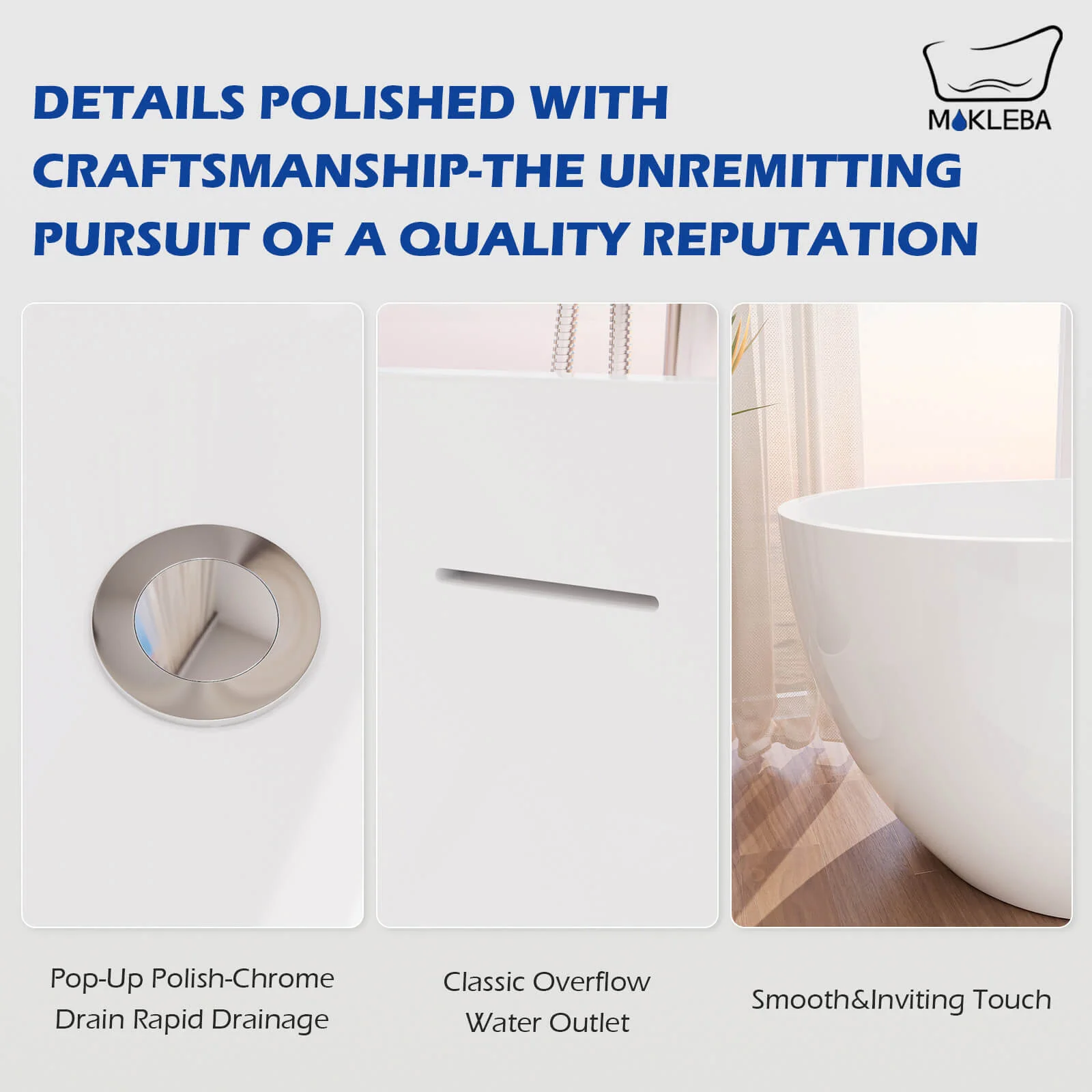 Mokleba 65'' Acrylic Oval Freestanding Soaking Bathtub with Drain - Image 10