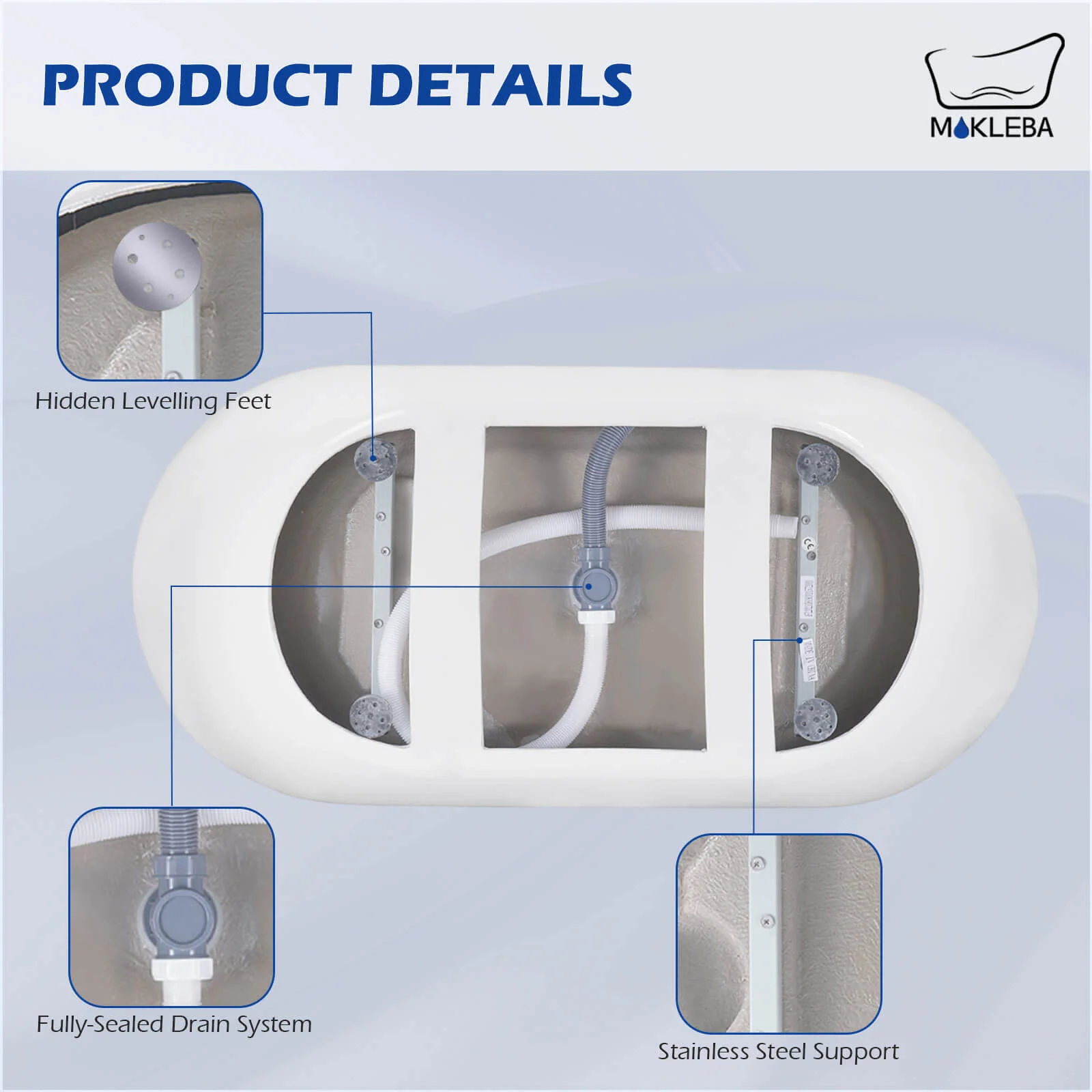 Mokleba 65'' Acrylic Oval Freestanding Soaking Bathtub with Drain - Image 13