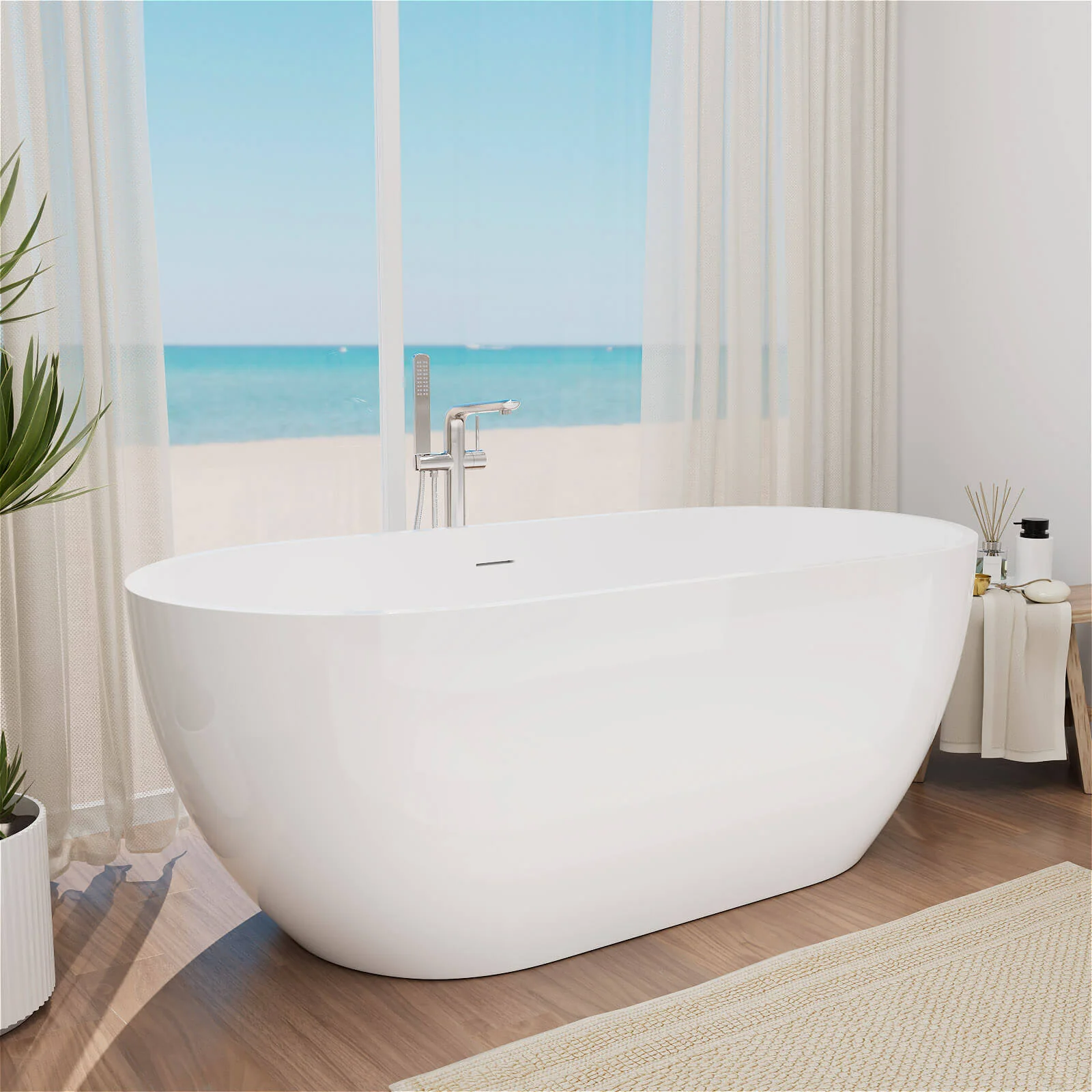 Mokleba 65'' Acrylic Oval Freestanding Soaking Bathtub with Drain - Image 3