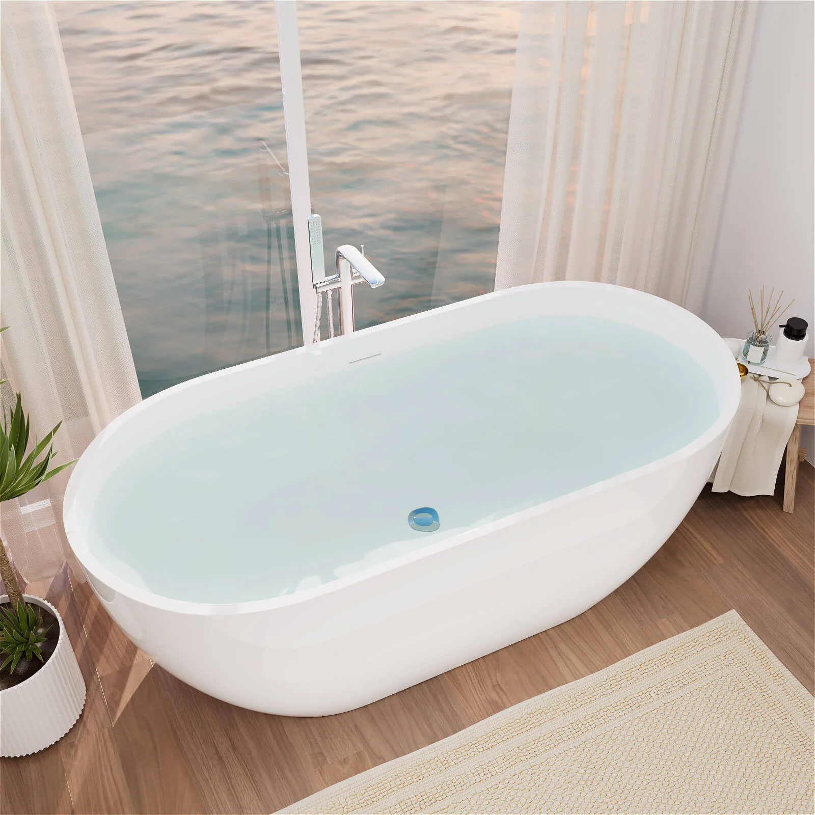 Mokleba 65'' Acrylic Oval Freestanding Soaking Bathtub with Drain - Image 4
