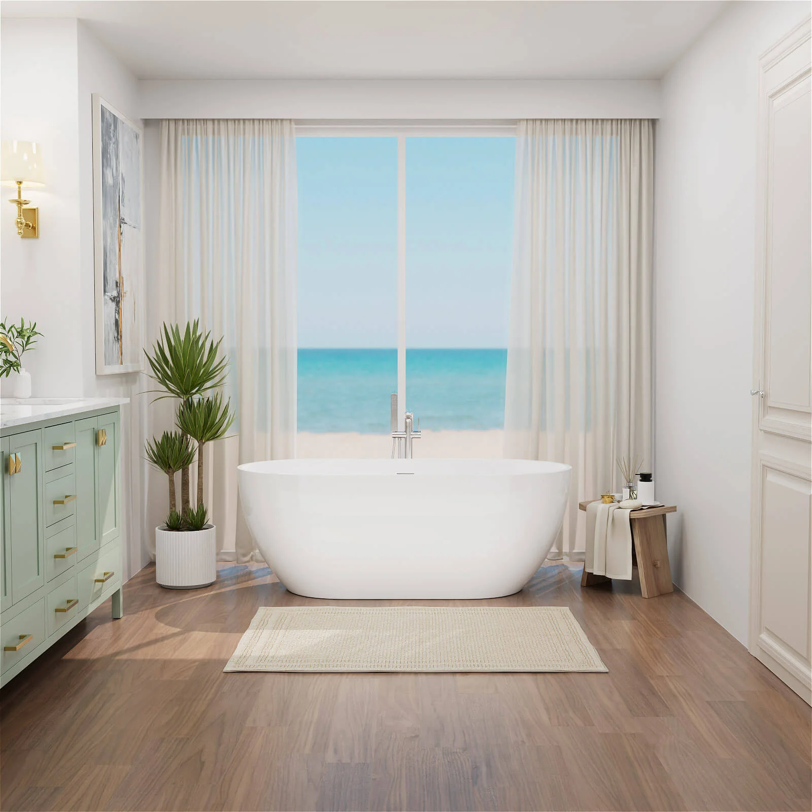 Mokleba 65'' Acrylic Oval Freestanding Soaking Bathtub with Drain - Image 5