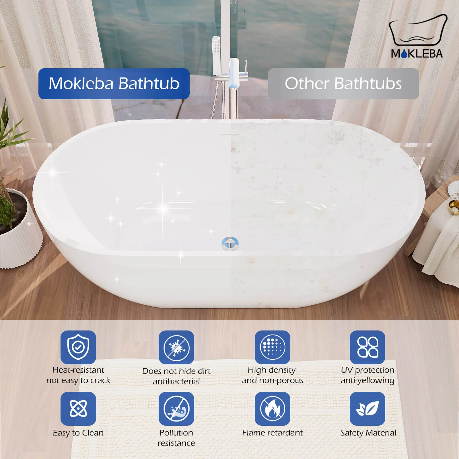 Mokleba 65'' Acrylic Oval Freestanding Soaking Bathtub with Drain - Image 7