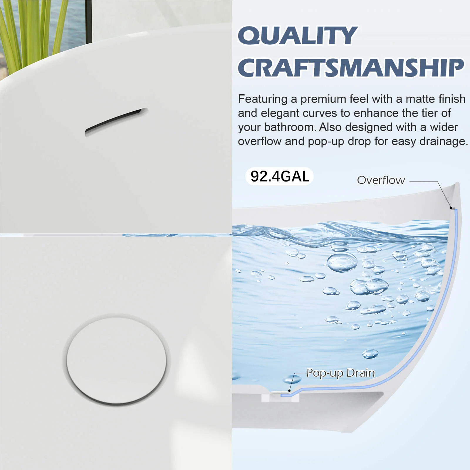 Luxurious 63" Single Slipper Freestanding Soaking Tub - Image 10