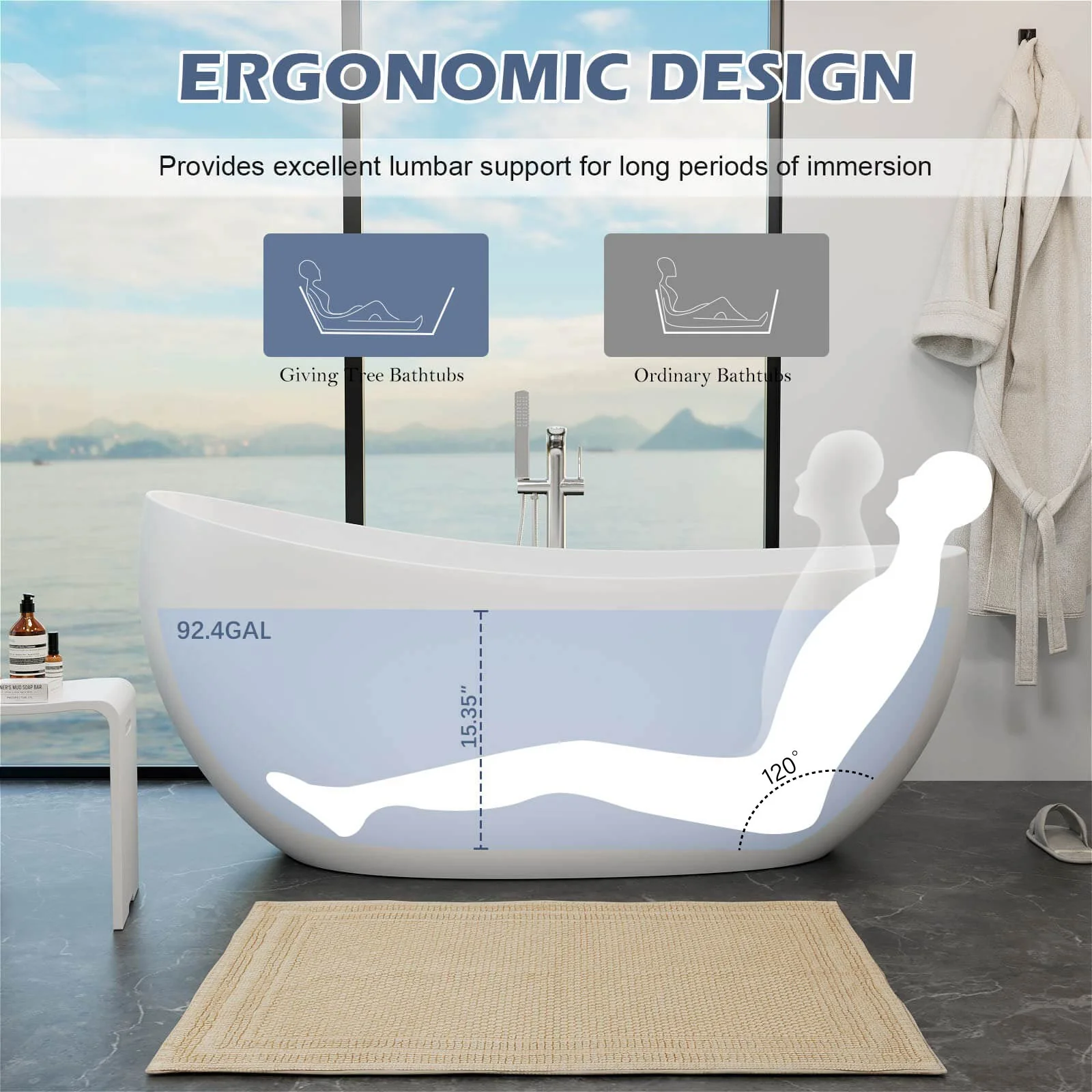 Luxurious 63" Single Slipper Freestanding Soaking Tub - Image 9