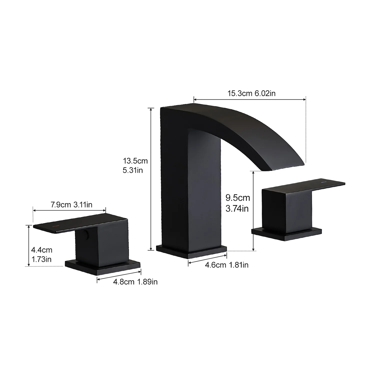 Matte Black 2 Handle Waterfall Widespread Bathroom Faucet for 3 Hole Sink - Image 6