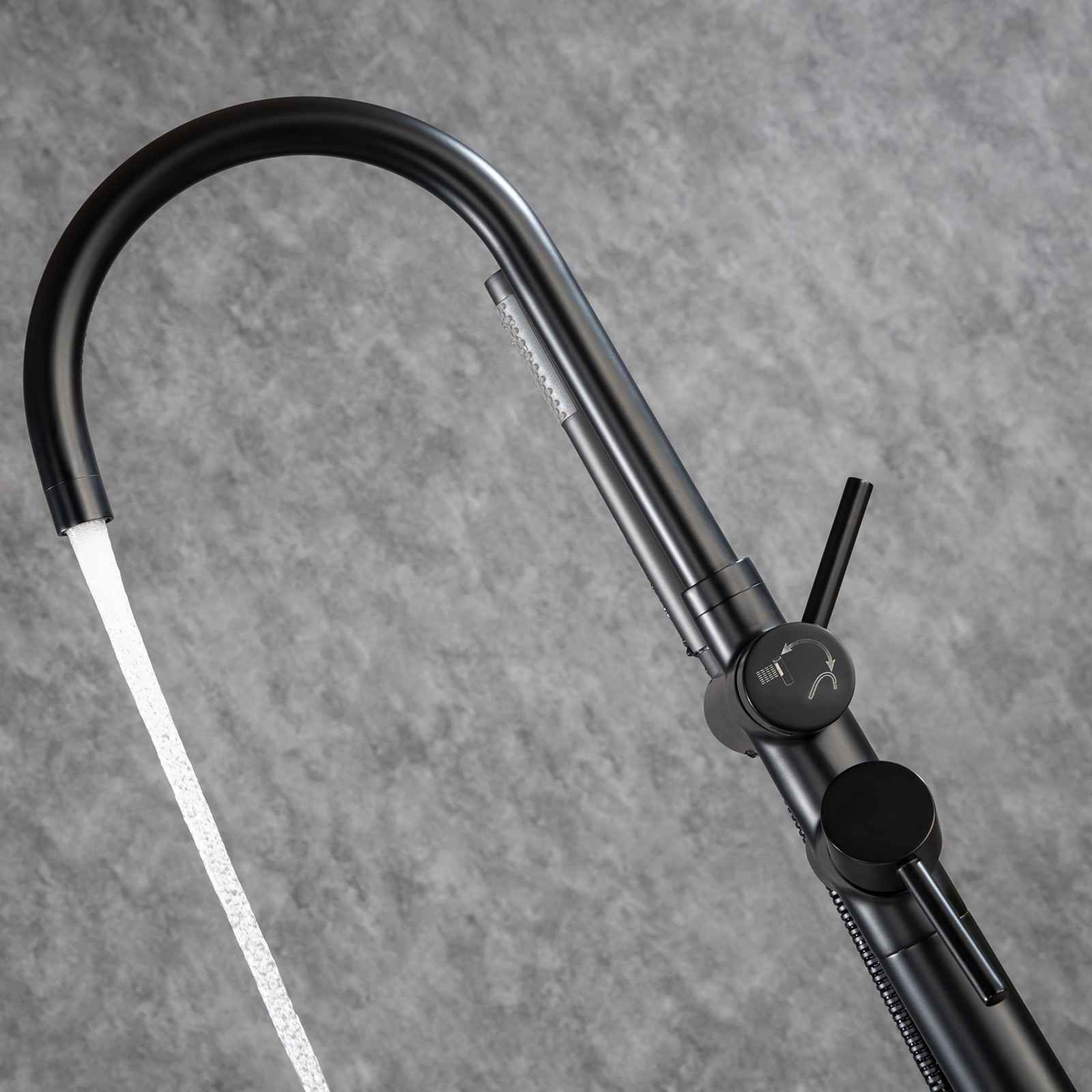 Matte Black Classic Independent Freestanding Tub Filler Faucet with Handheld Shower 360° Swivel Spout - Image 4
