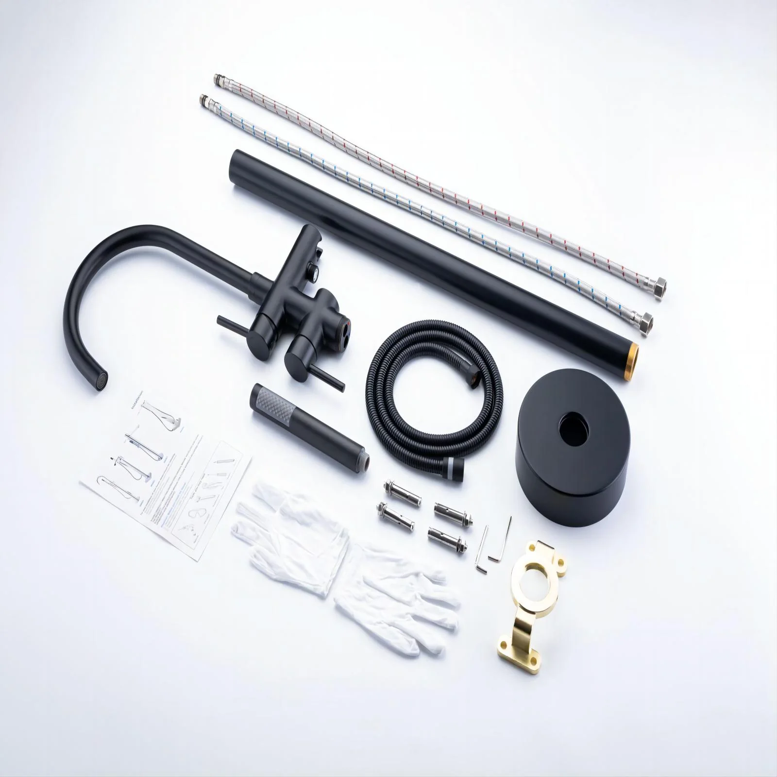 Matte Black Classic Independent Freestanding Tub Filler Faucet with Handheld Shower 360° Swivel Spout - Image 6