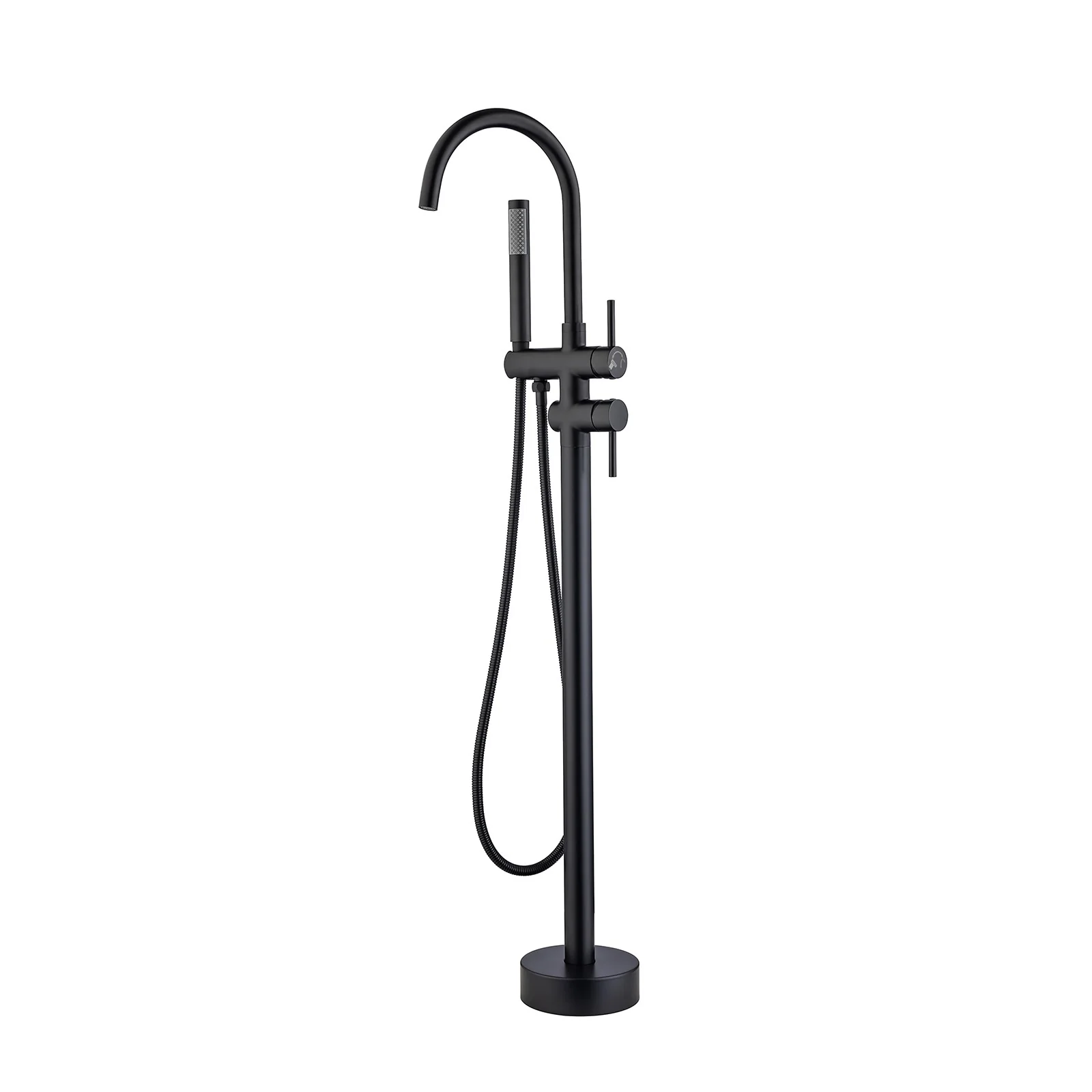 Matte Black Classic Independent Freestanding Tub Filler Faucet with Handheld Shower 360° Swivel Spout - Image 7