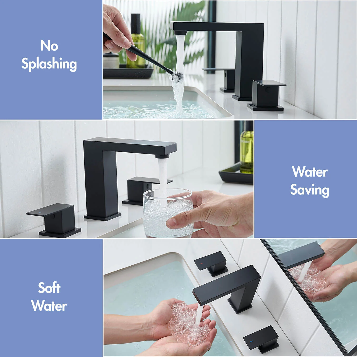 Matte Black Double Handle 3 Hole 8 Inch Widespread Bathroom Faucet - Image 3