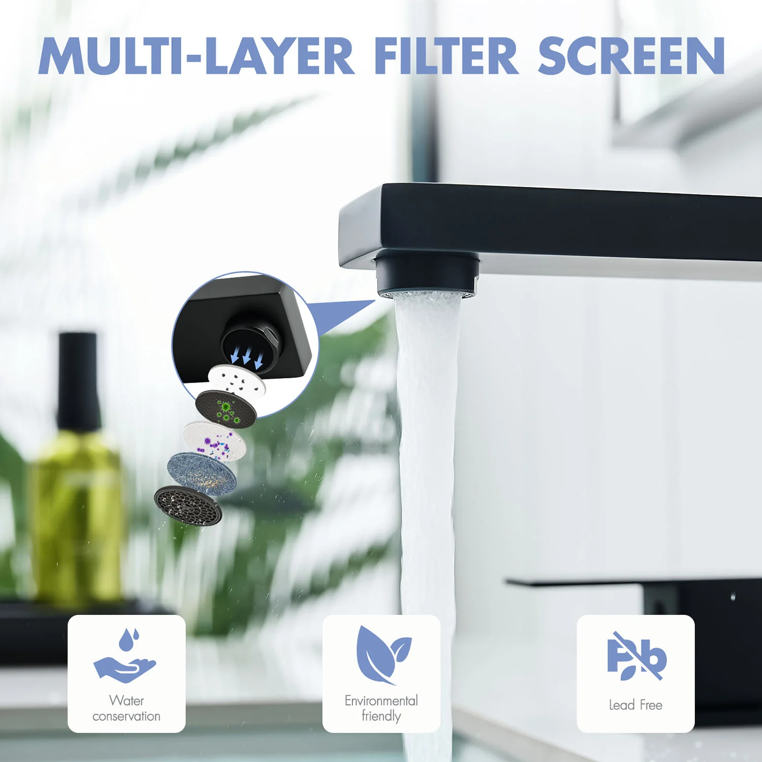 Matte Black Double Handle 3 Hole 8 Inch Widespread Bathroom Faucet - Image 4