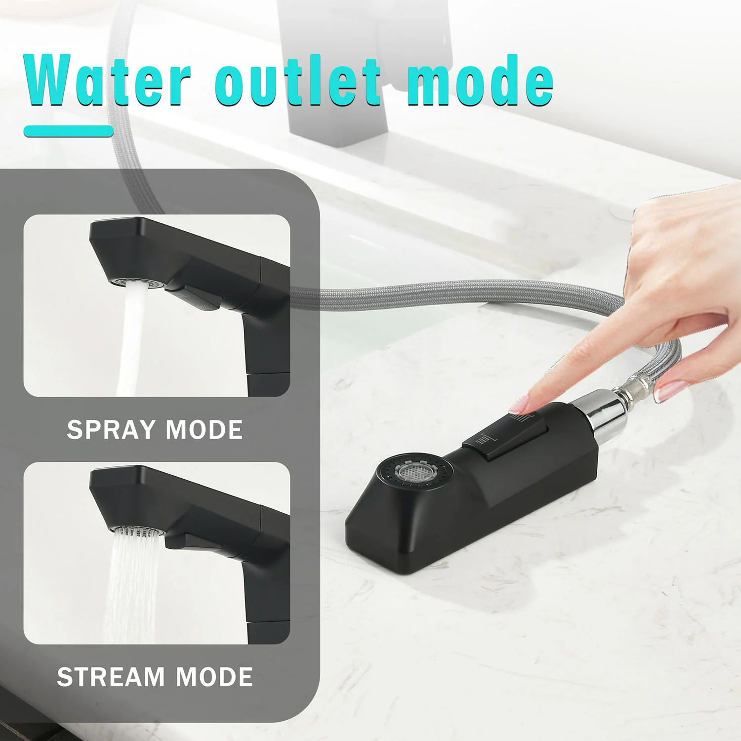 Matte Black Single Hole Pull-Down Bathroom Faucet with LED Temperature Display - Image 3