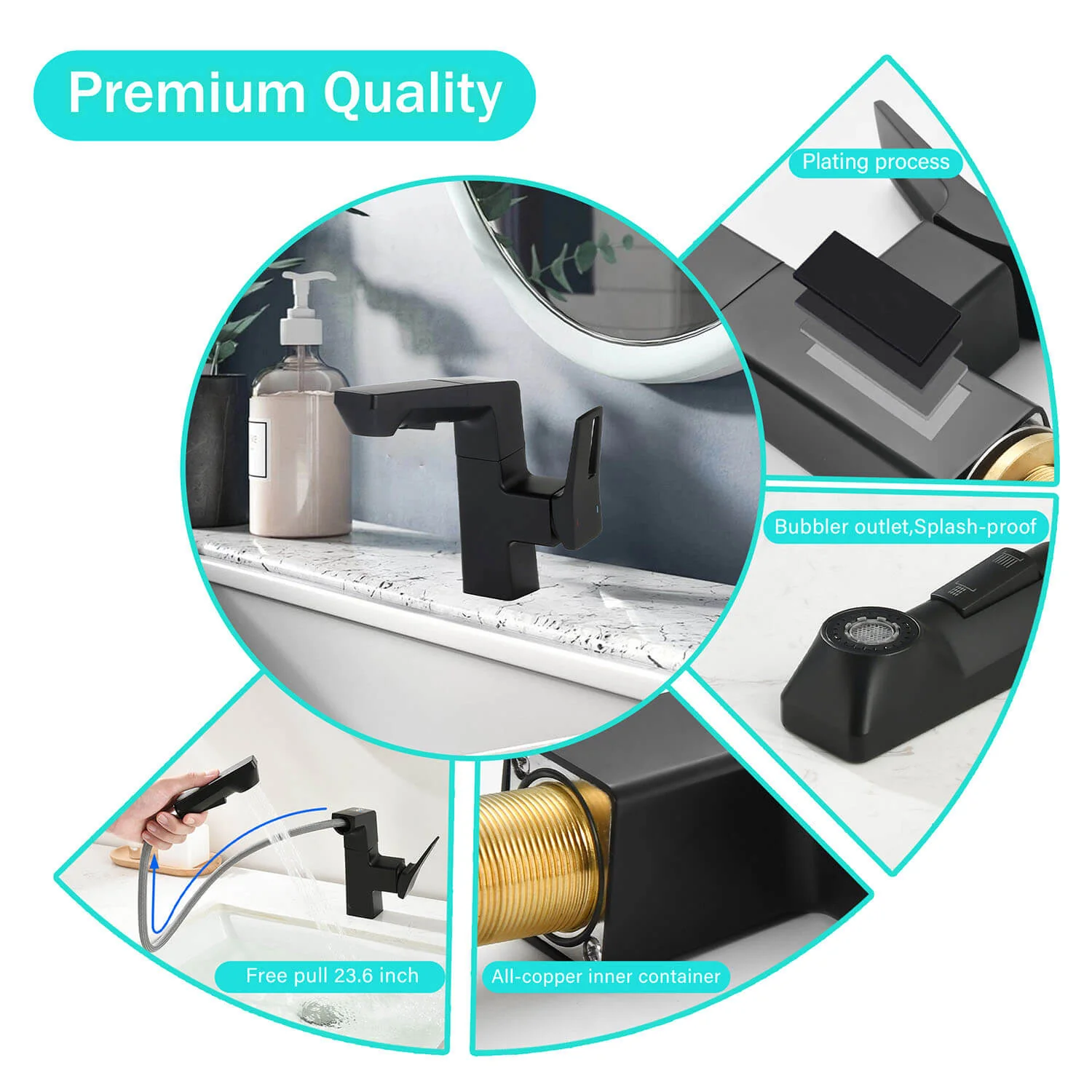 Matte Black Single Hole Pull-Down Bathroom Faucet with LED Temperature Display - Image 4