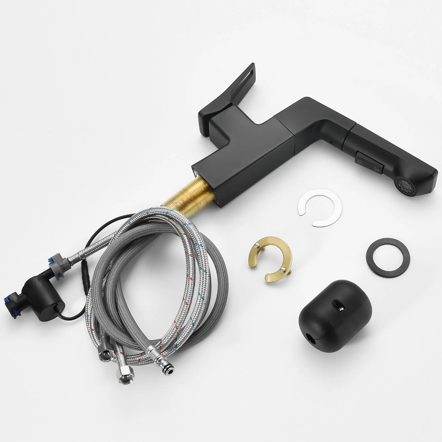 Matte Black Single Hole Pull-Down Bathroom Faucet with LED Temperature Display - Image 7