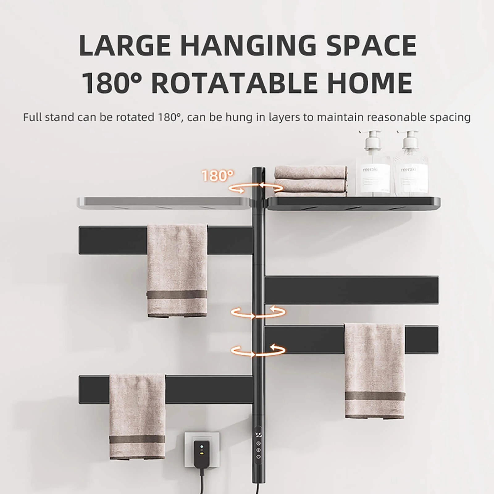 Matte Black Smart Towel Warmer with Timer Function - Image 11