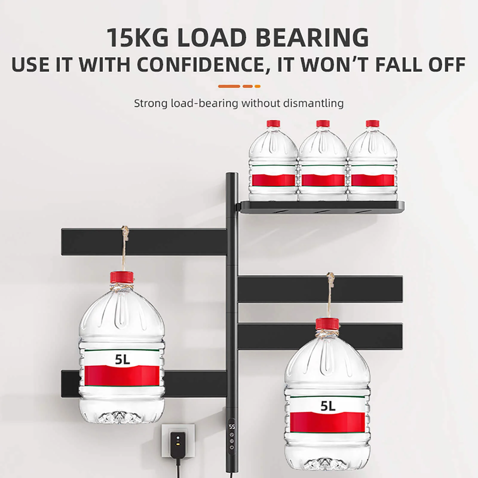 Matte Black Smart Towel Warmer with Timer Function - Image 14