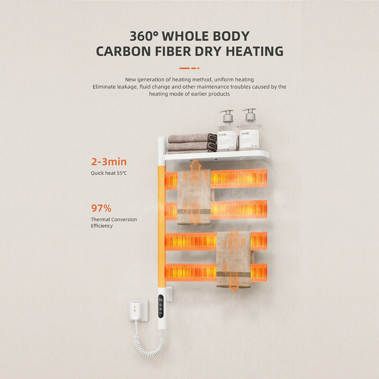 Matte Black Smart Towel Warmer with Timer Function - Image 16