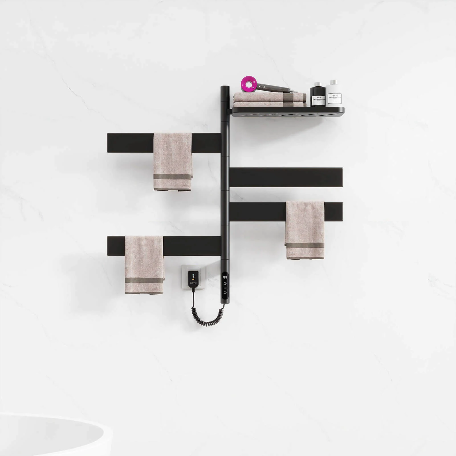 Matte Black Smart Towel Warmer with Timer Function - Image 3