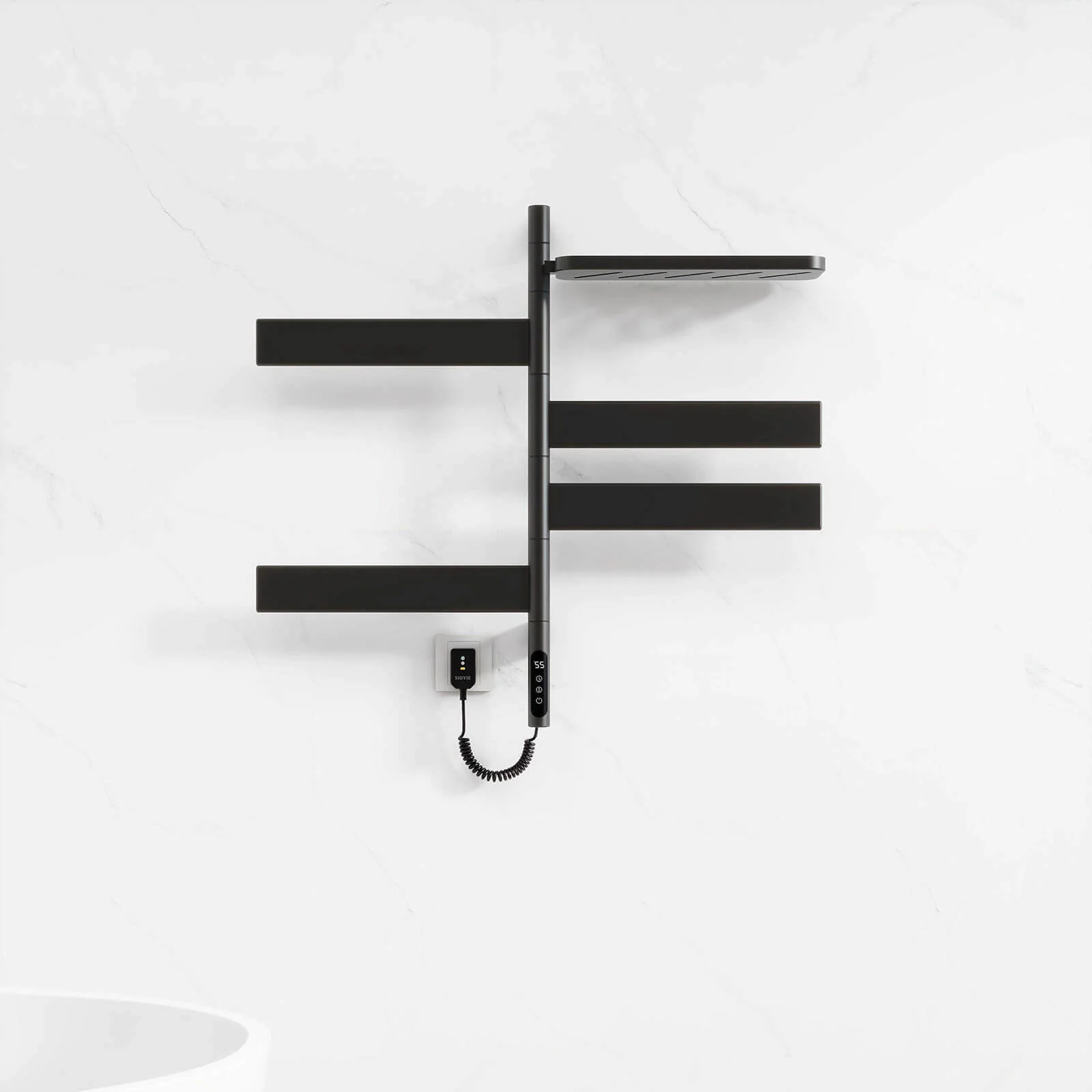 Matte Black Smart Towel Warmer with Timer Function - Image 4