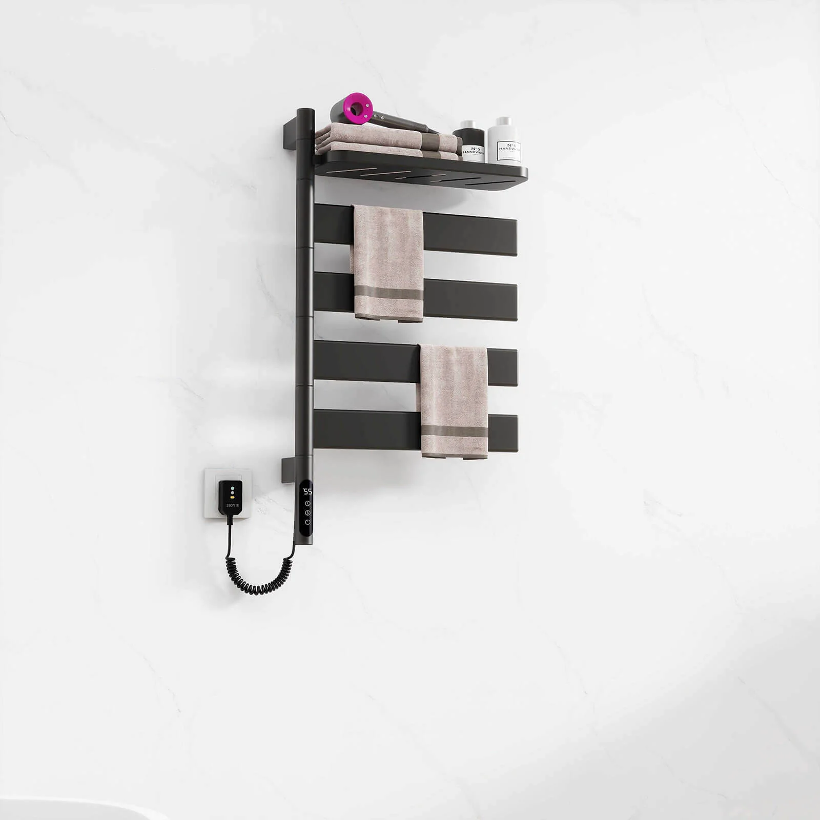 Matte Black Smart Towel Warmer with Timer Function - Image 5