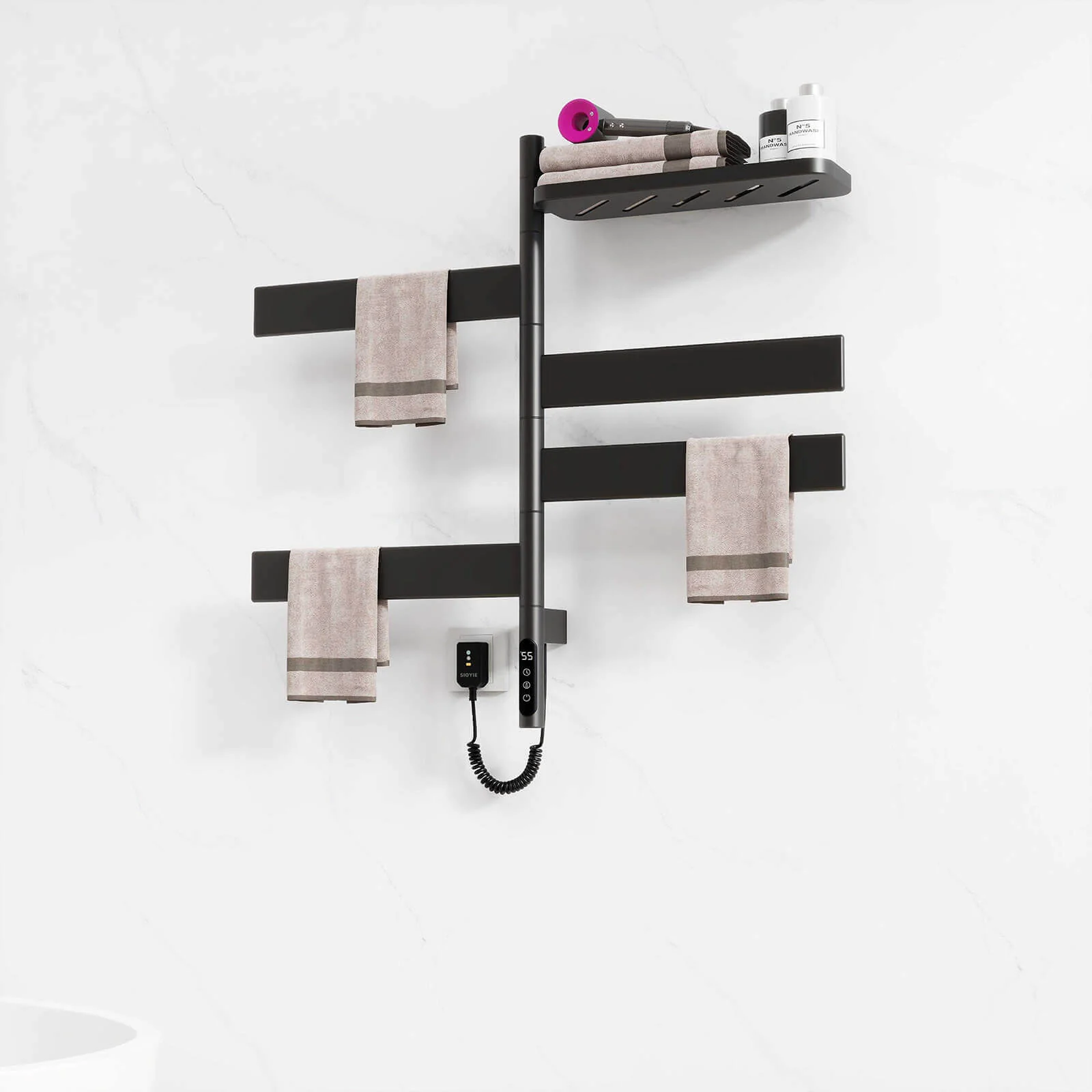 Matte Black Smart Towel Warmer with Timer Function - Image 6