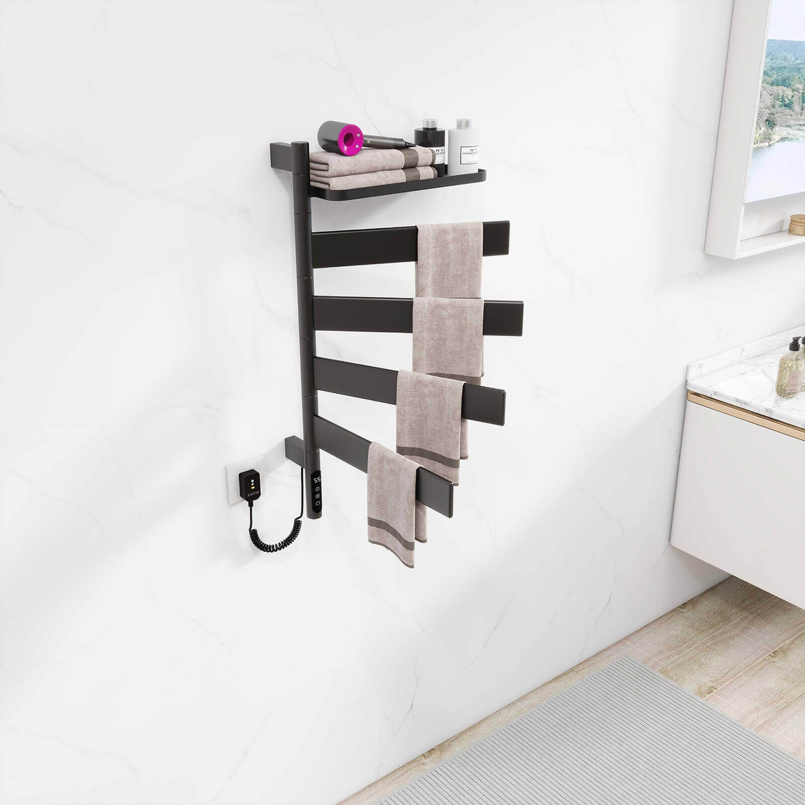 Matte Black Smart Towel Warmer with Timer Function - Image 7