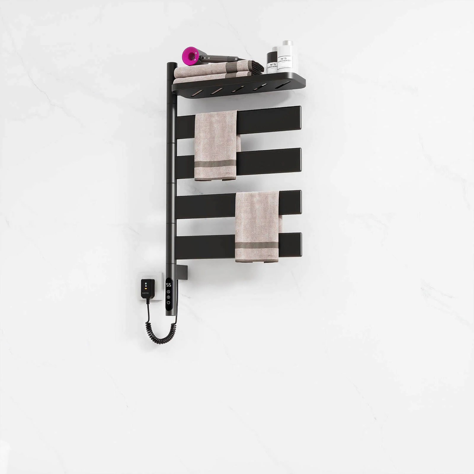 Matte Black Smart Towel Warmer with Timer Function - Image 8