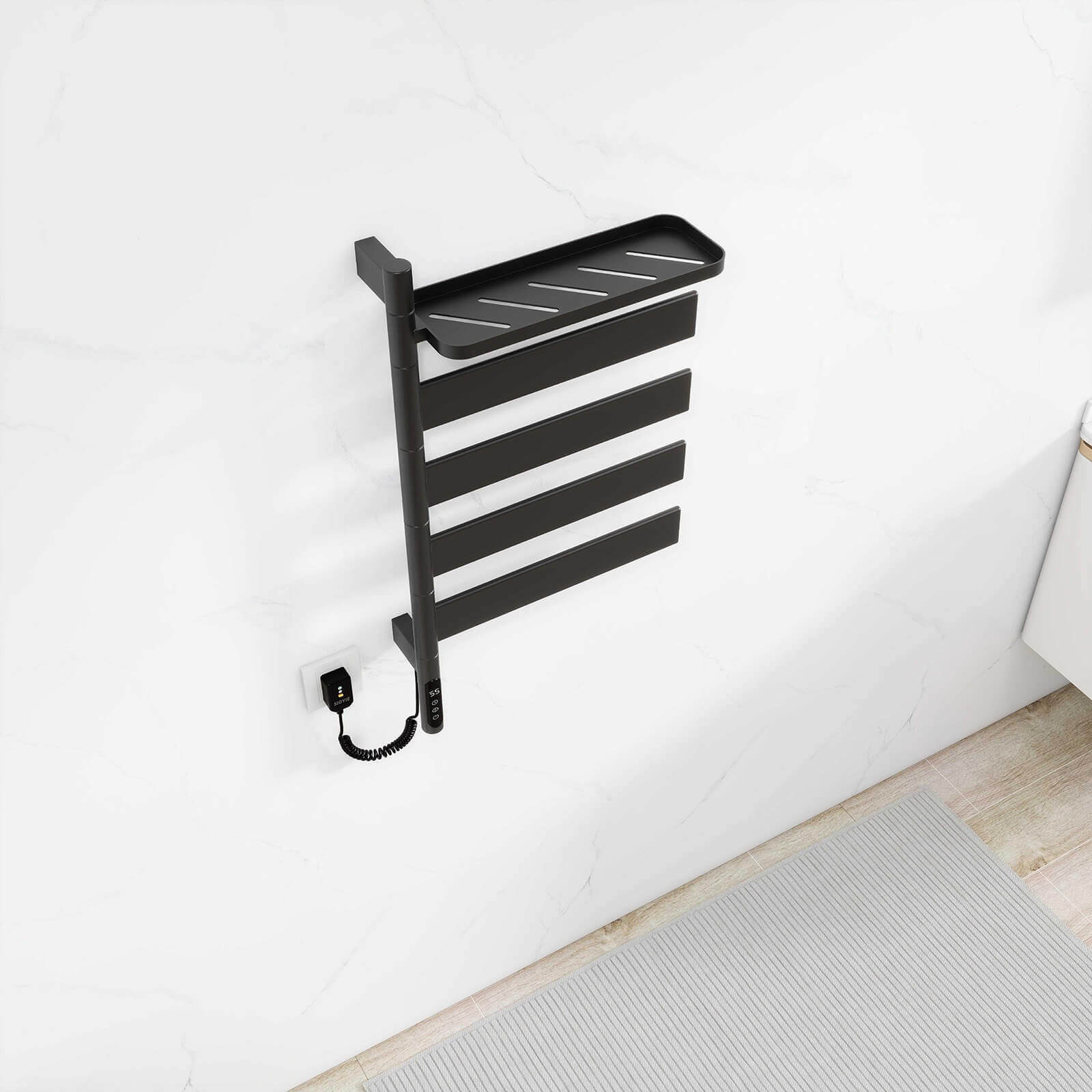 Matte Black Smart Towel Warmer with Timer Function - Image 9