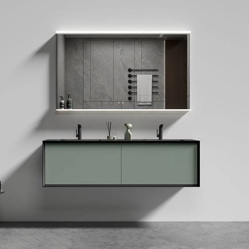 Modern 60'' Wall Mounted Bathroom Vanity with Double Black Sink and Large Space Double Drawers - Image 11