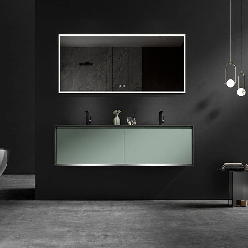 Modern 60'' Wall Mounted Bathroom Vanity with Double Black Sink and Large Space Double Drawers - Image 12