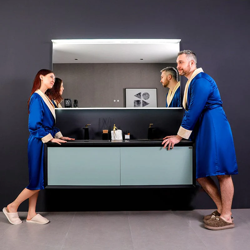 Modern 60'' Wall Mounted Bathroom Vanity with Double Black Sink and Large Space Double Drawers - Image 16