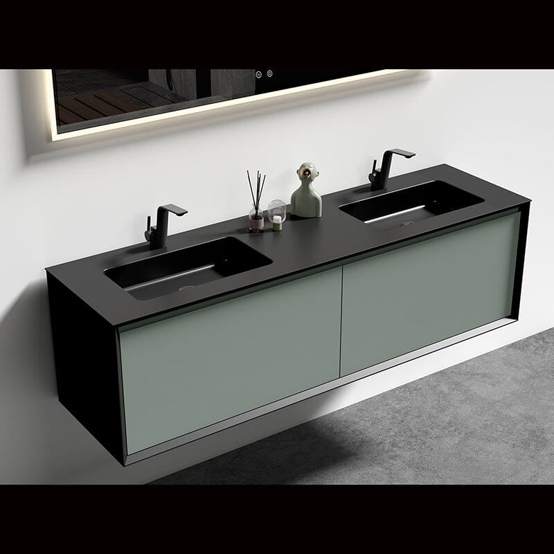 Modern 60'' Wall Mounted Bathroom Vanity with Double Black Sink and Large Space Double Drawers - Image 17