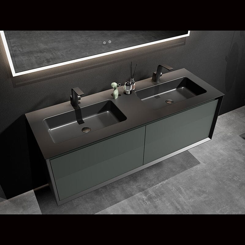 Modern 60'' Wall Mounted Bathroom Vanity with Double Black Sink and Large Space Double Drawers - Image 18