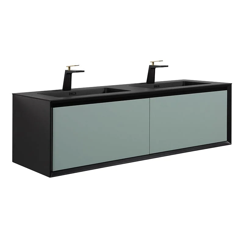 Modern 60'' Wall Mounted Bathroom Vanity with Double Black Sink and Large Space Double Drawers - Image 19