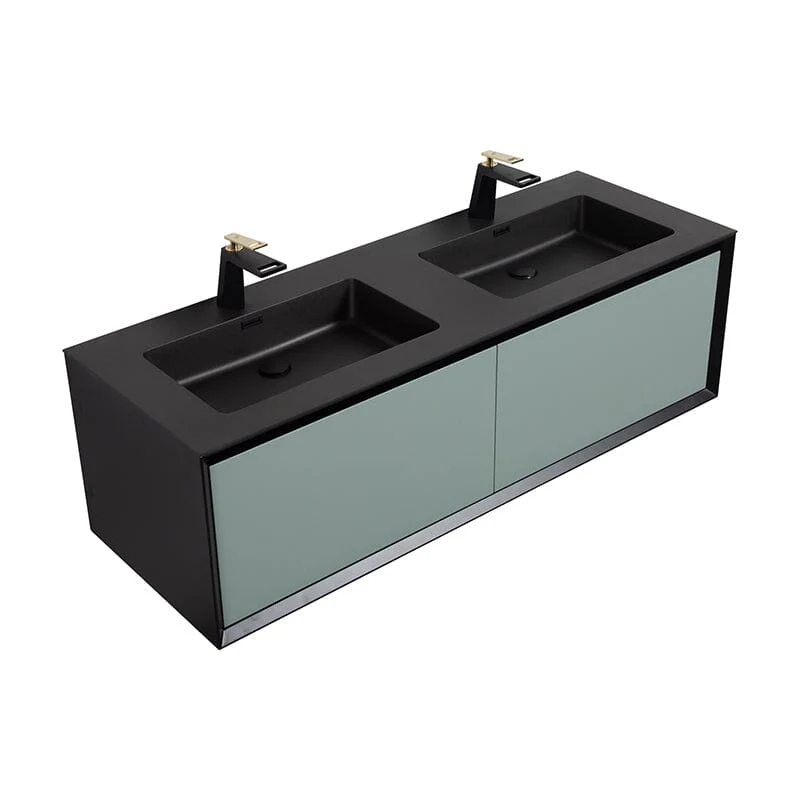 Modern 60'' Wall Mounted Bathroom Vanity with Double Black Sink and Large Space Double Drawers - Image 20