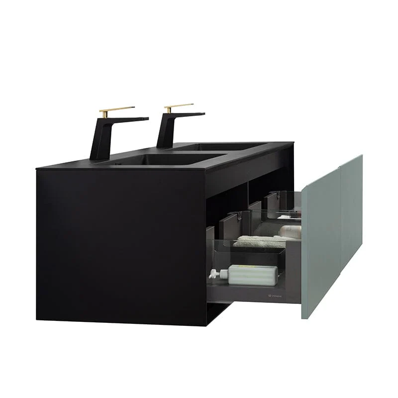 Modern 60'' Wall Mounted Bathroom Vanity with Double Black Sink and Large Space Double Drawers - Image 22